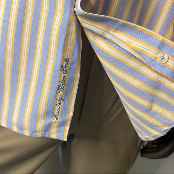 #56. Robert Graham Blue & Yellow Striped Dress Shirt • 16 1/2 - Picture 13 of 16